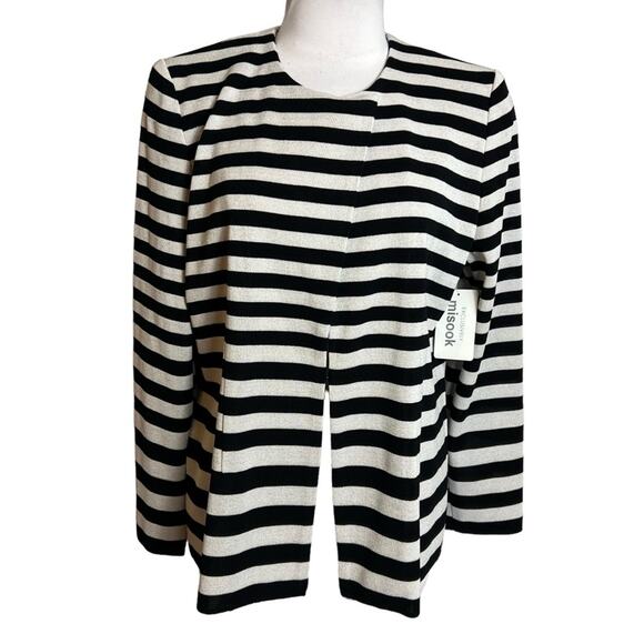 NWT Misook metallic striped blazer jacket Sz L silver black